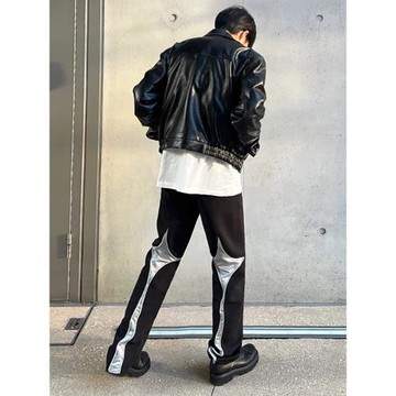 MRCYC痞帥撞色休閑褲男士春季寬松復古百搭設計感拼接直筒長褲子