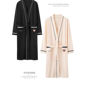 情侶款睡衣春秋純棉長袖睡袍男女士四季浴袍一對長款秋冬晨袍性感