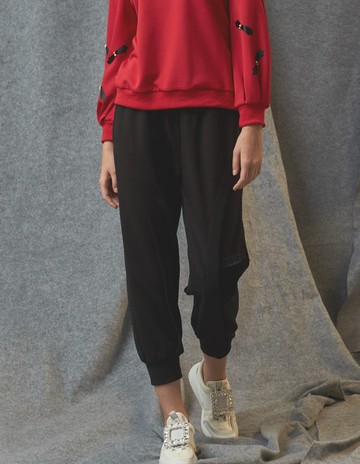 ★【喜芝梅】街頭風內拱拼貼拉鏈口袋長褲(黑色；M-2L) 223470132