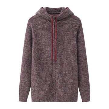 出口歐洲原單~100純山羊絨男士連帽拉鏈加厚針織花紗休閑毛衣外套