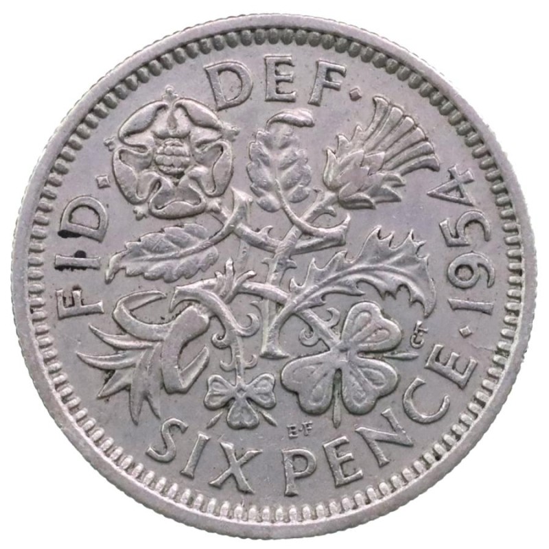 イギリス 1954年 エリザベス２世 ６ペンス 白銅貨 Elizabeth II 1954