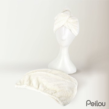 貝柔 Peilou - 超強十倍吸水超細纖維抗菌速乾髮帽-柔棉白 (47x25cm)