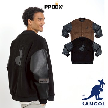 KANGOL 袋鼠 大LOGO拼接棒球外套【65551491】時尚 教練夾克 長袖 飛行外套 衣服 外套 交換禮物