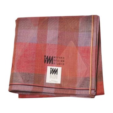 issey miyake 三宅一生紅棕粉紫提花菱紋棉質圖騰字母LOGO帕領巾(48CM)