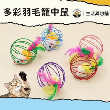 貓咪玩具 逗貓 貓玩具 逗貓玩具 多彩羽毛籠中鼠 逗貓老鼠 貓咪最愛 耐抓耐咬 安全放心 貓咪老鼠玩具