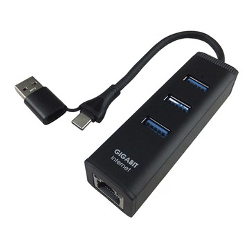 iLeco 3.2HUB 千兆網卡 Type C+A 兩用 USB 3.2 Gen1 5Gbps 3合1傳輸 充電  LAN-RU33  1個  黑色