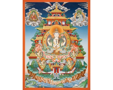 手工繪製觀音獅吼唐卡