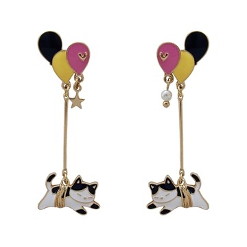 《小島》飛高高-滴釉不對稱耳針穿式耳釘925純銀針式耳環-1對入