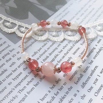 月亮石 草莓晶 粉晶 愛情運 水晶 手鈪 手鏈 手鍊 手環 客製化