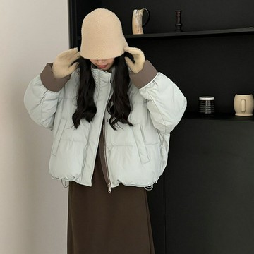 真羽絨90%鴨絨羽絨外套夾克-甜美撞色韓系白鴨絨短款麵包服女夾克5色74jx27【米蘭精品】【獨家進口】