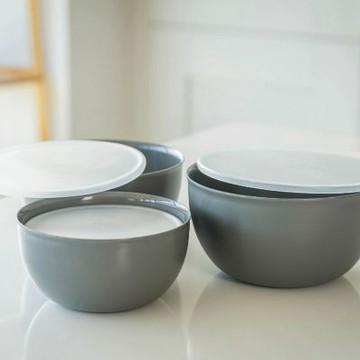 《KitchenAid》美國 圓形可微波保鮮盒4件(岩灰) | 收納盒 環保餐盒 便當盒 野餐