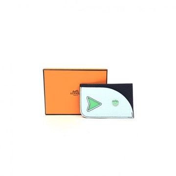 hermes藍色山羊皮拼色卡包