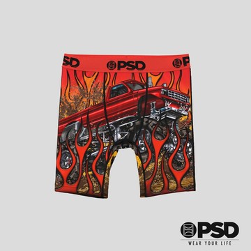 【PSD Underwear 官方旗艦店】RECREATION- 男童平口四角褲-怪獸火輪-紅色
