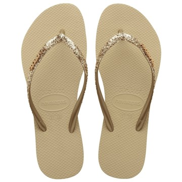 havaianas 哈瓦士 巴西人字拖 女款 Slim glitter II 金蔥杏 拖鞋 夾腳拖 海灘鞋【南風百貨】