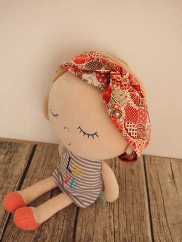 和風小兔汽球紅色鬆緊髮帶 客製長度 適合大人小孩