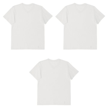 Base Alpha Essential 中性透氣純棉V領短袖T恤3件組  M  白色