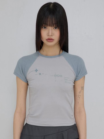 Muta Waffle Raglan T-Shirt (FL-154) [Gray&Sky]
