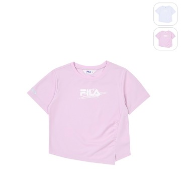 【FILA】KIDS 女童款 吸濕排汗 短袖圓領T恤-粉紫 5TEZ-8317-PL
