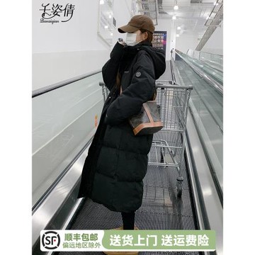 黑色長款羽絨棉服女冬季2025新款韓系oversize面包服過膝保暖棉衣