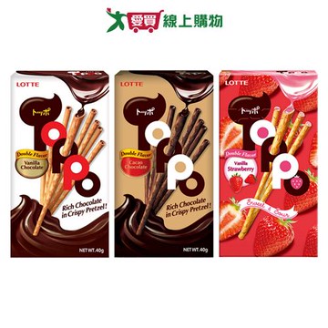 LOTTE TOPPO夾心棒系列(巧克力/濃厚巧克力/香草草莓)(40G/盒)【愛買】