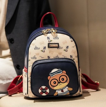「原創設計」海軍風貓咪大容量後背包