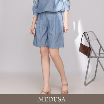 現貨【MEDUSA 曼度莎】高級亞麻感闊版寬口短褲（M-XL）｜亞麻短褲 闊腿短褲 夏季穿搭