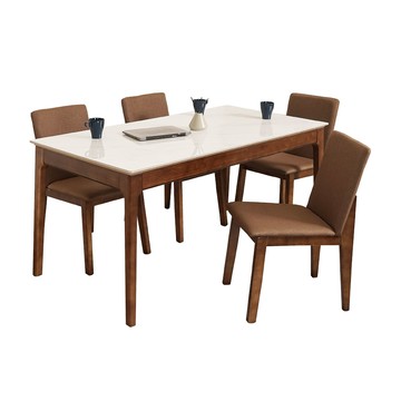 Homelike 喜家居岩板餐桌椅組(一桌四椅)-胡桃色(2420-66)