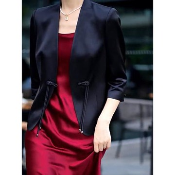 早春新款高端輕奢真絲醋酸緞面西服外套女國風氣質顯瘦短款小西裝