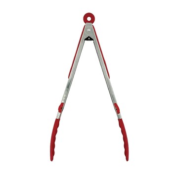 點秋香 矽膠料理夾 可立式不沾桌面 矽膠止滑 可拆洗 矽膠吊環 方便收納 材質柔軟 不傷鍋具  銀色 + 紅色  1支