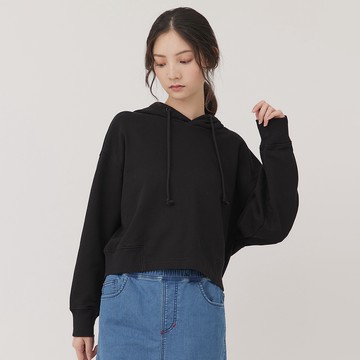 【ERSS】運動型短版長袖帽T-女 黑色【K60220】