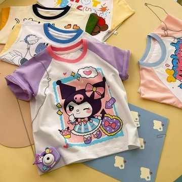 mori🎀mori100%純棉女童卡通短袖T恤夏裝新款插肩袖薄款兒童女寶上衣洋氣潮
