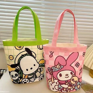 水桶手提韓風少女心媽咪便當袋上班小拎包童趣塗鴉帆布包可愛插畫鑫弘-素時衣櫥