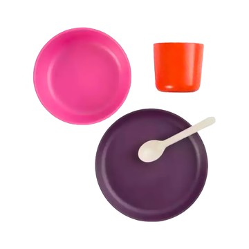 EKOBO 竹纖維兒童餐具組 FSC認證抗菌母嬰級安全、可生物分解、不添加固色劑 德國LFGB認證、美國FDA通過  仲夏野莓  1組  碗+盤+杯+湯匙