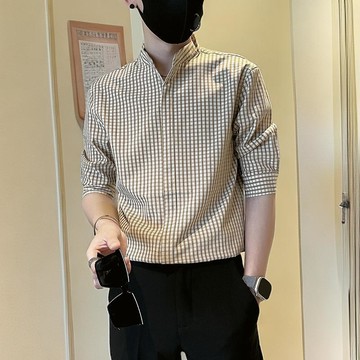 男士襯衫 大尺碼襯衫 26夏季格子短袖襯衫男士時尚休閒痞帥潮牌高級感韓版男裝上衣潮0812