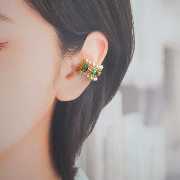 繽紛糖果方形珠與珍珠耳扣・小【訂製商品】