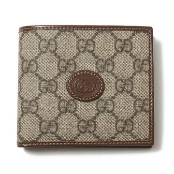 【GUCCI 古馳】673000 經典Interlocking G系列皮雕LOGO中性款對開零錢格錢包短夾(棕色)