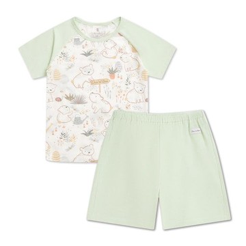 小熊牧場短袖套裝 (天絲洞感緹花布)