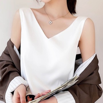 [巴黎精品] 現貨+預購 頂級法式緞面背心絲質上衣名媛絲綢冰絲涼感絲質襯衫-V領細肩帶內搭女素色上衣12色a1ep3