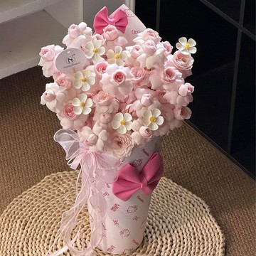 ❀【花中世界】❀浪漫七夕仙子之吻冰淇淋抱抱桶仿真花束，創意花藝禮物
