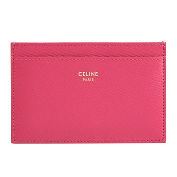 CELINE 品牌燙金LOGO荔枝紋隨身卡片夾.桃紅