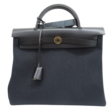 HERMES 愛馬仕 海軍藍黑 帆布 Herbag Zip 31 肩背包 K刻 金扣 【二手名牌BRAND OFF】