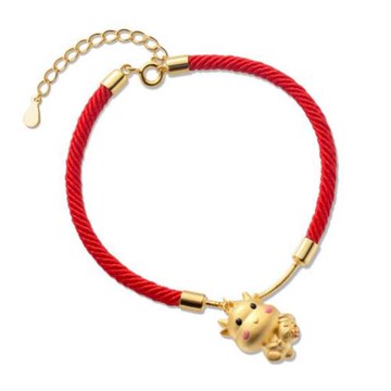【Jpqueen】金色可愛小牛紅繩手鍊(金色)