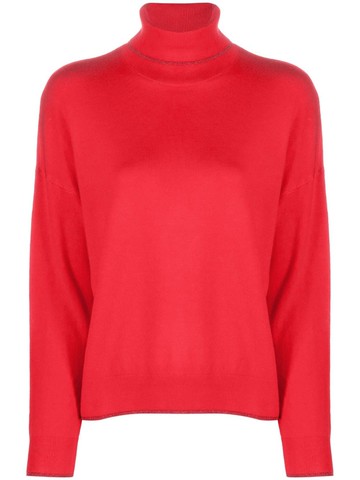 Emporio Armani - roll-neck long-sleeve jumper - women - Viscose/Polyamide/Metallized Polyester - S - Red