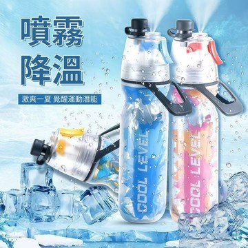 🔥台灣熱賣 🧊噴霧水壺 環保PE材質 500ml 便攜提環設計 雙層保冷隔熱 戶外運動 網紅噴霧水杯 結實防摔 隨行杯
