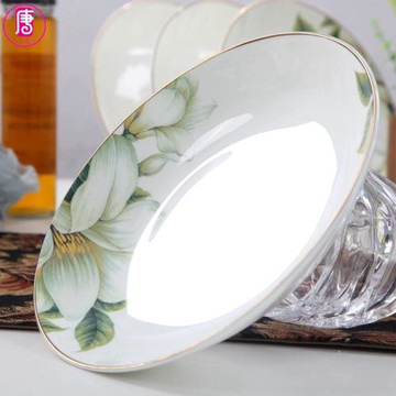 一品唐6英寸家用小盤子陶瓷小深盤金邊飯盤骨瓷餐具個性小菜碟子