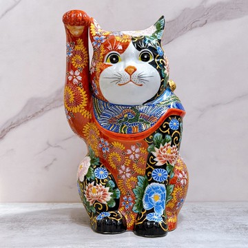 【赤黑之華】日本九谷燒招財貓 | 赤黑華盛 - 12號 巨號