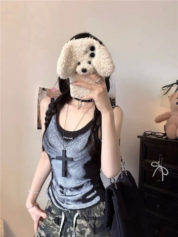 美式甜酷炸街印花吊帶背心女夏季新款修身顯瘦美背外穿辣妹上衣潮 YC342