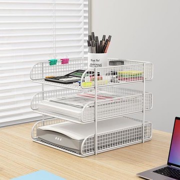 辦公桌置物架文件座文件盤二三層橫式文件框檔案整理資料收納架