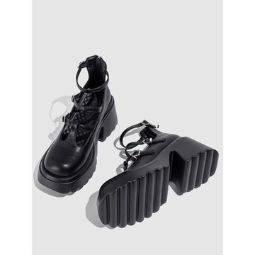 高跟瑪麗珍女鞋2025新款小眾扣帶厚底淺口小皮鞋復古粗跟增高單鞋