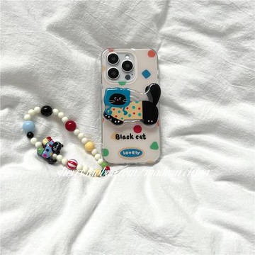 SHERRY*ins幾何色塊藍貓小黑貓可愛夏日適用于蘋果17ProMax手機殼iPhone16Pro小眾15少女心14簡約卡通13清新